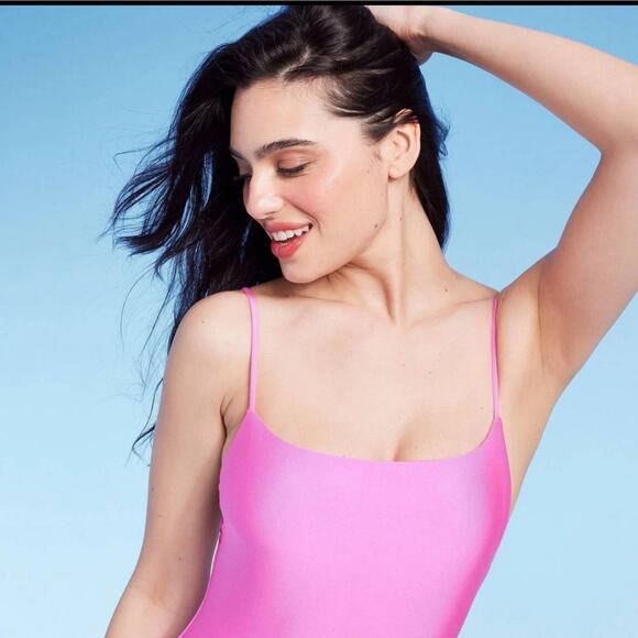 Shade & Shore Women's High Leg Cheeky One Piece Swimsuit Barbie Pink Plus XL 16 - Picture 1 of 11